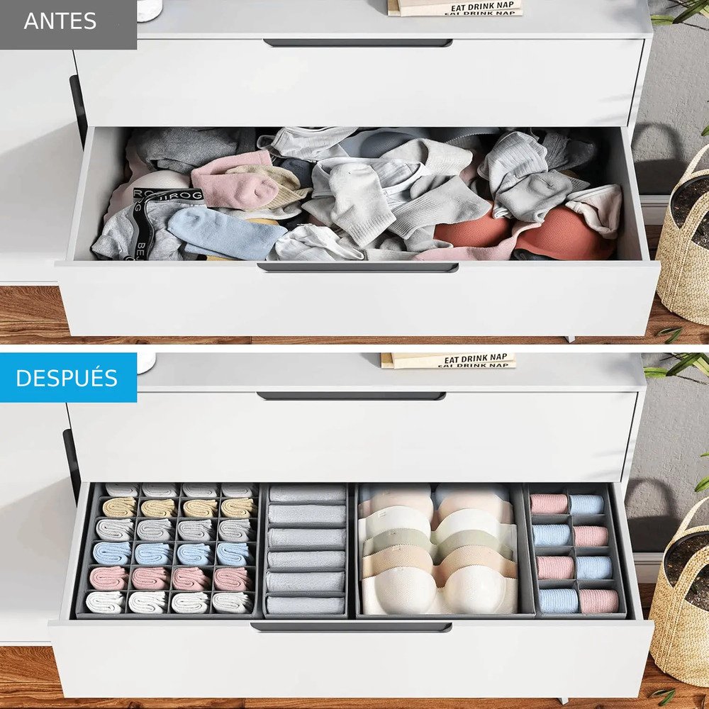 Organizador Ropa Interior Set De 4 Divisor Cajones Gris Gris - Imagen 5