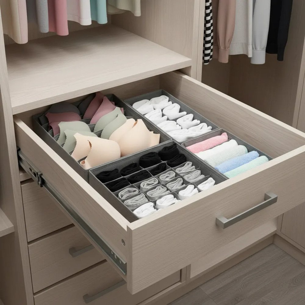 Organizador Ropa Interior Set De 4 Divisor Cajones Gris Gris - Imagen 11