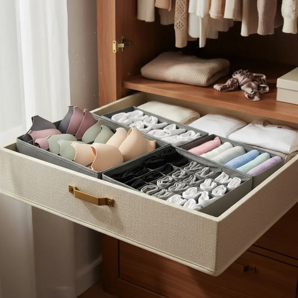 Organizador Ropa Interior Set De 4 Divisor Cajones Gris Gris - Imagen 4