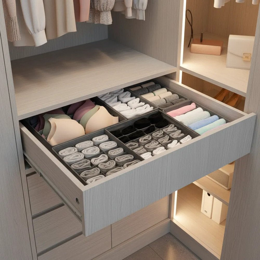 Organizador Ropa Interior Set De 4 Divisor Cajones Gris Gris - Imagen 9