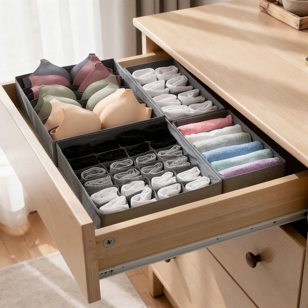 Organizador Ropa Interior Set De 4 Divisor Cajones Gris Gris - Imagen 3