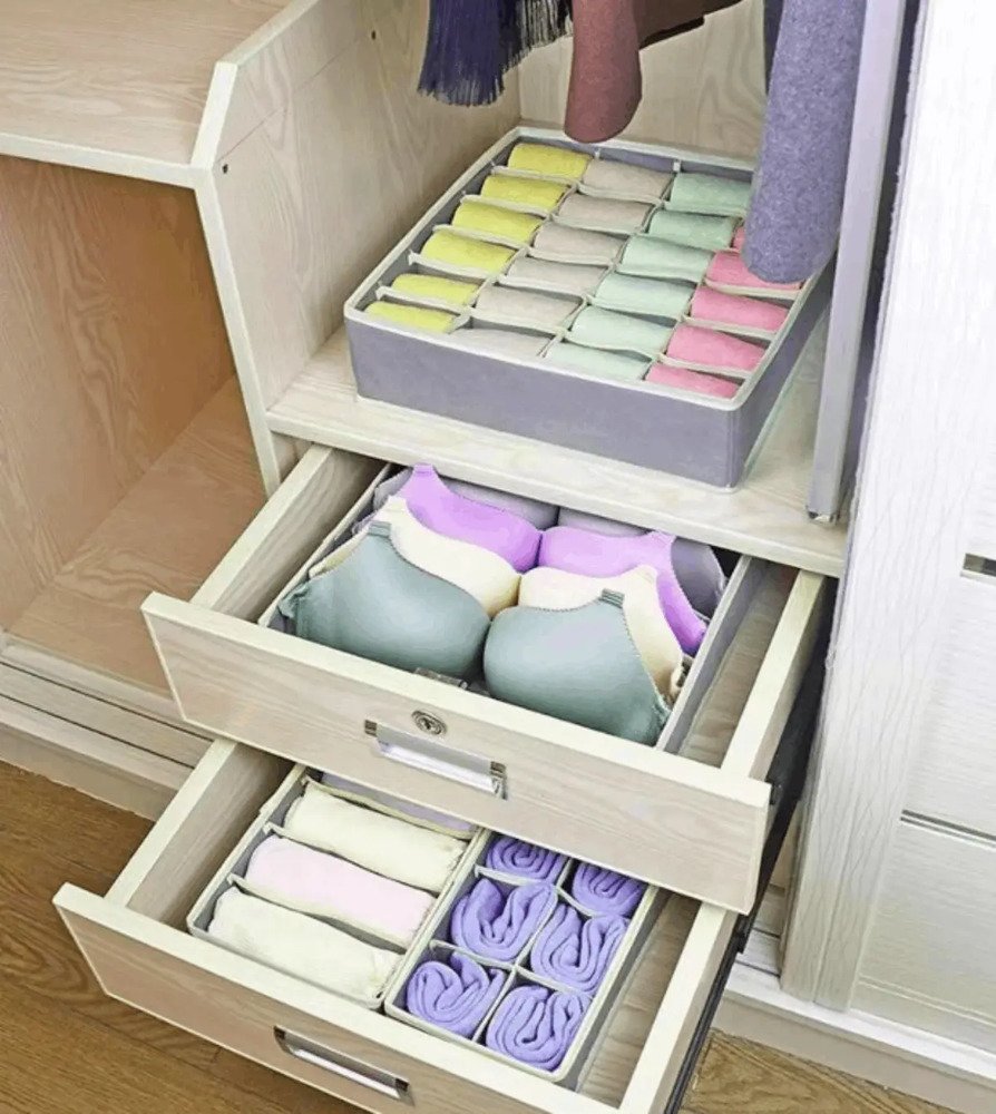 Organizador Ropa Interior Set De 4 Divisor Cajones Gris Gris - Imagen 7
