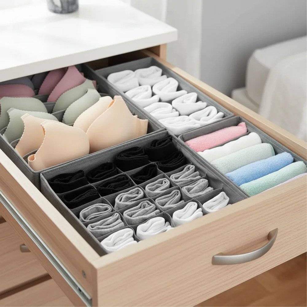 Organizador Ropa Interior Set De 4 Divisor Cajones Gris Gris - Imagen 2