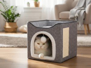 Casa Para Gato Desarmable Con Rascador Y Pompon