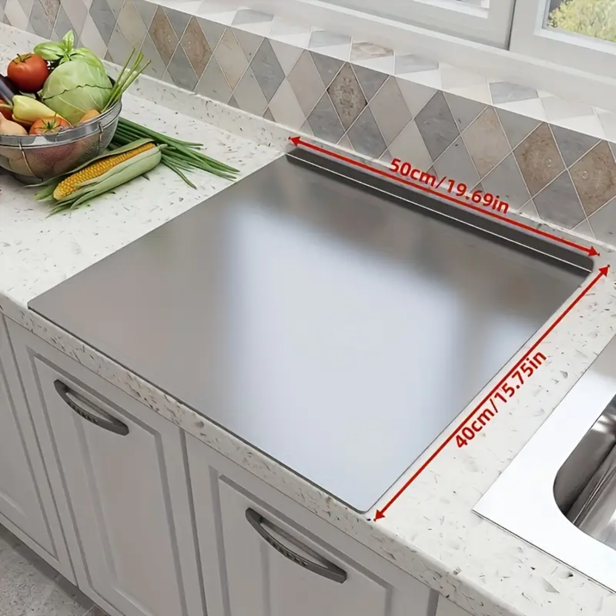 Tabla De Picar Acero Inoxidable Cocina En L 50x40cm - Image 3