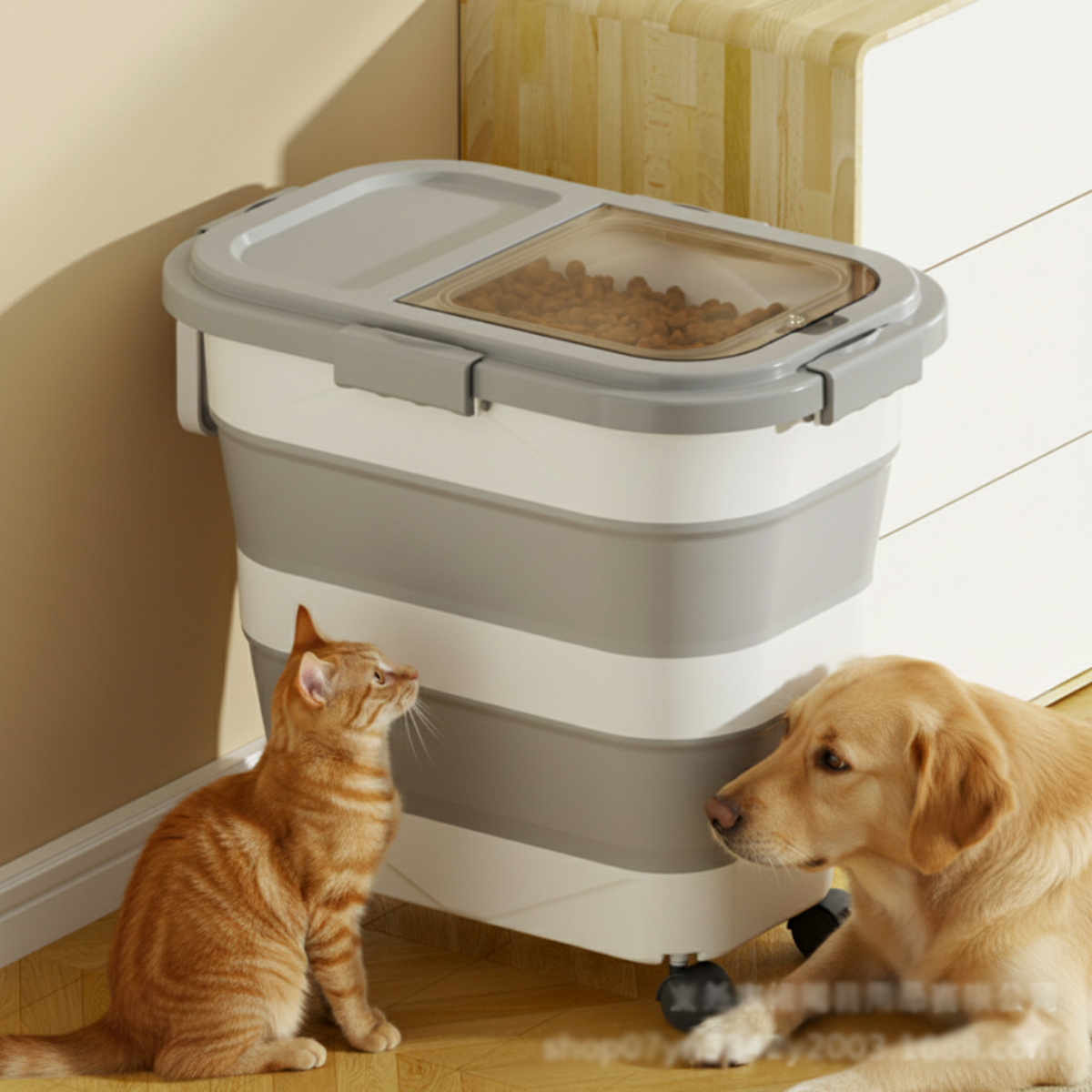Contenedor Alimento Perro Gato Plegable Con Ruedas Hermético - Image 2