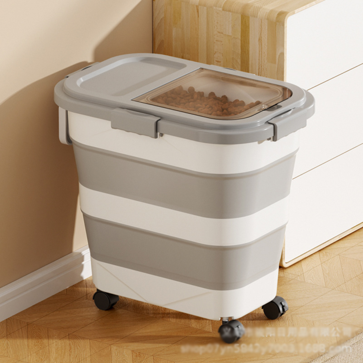 Contenedor Alimento Perro Gato Plegable Con Ruedas Hermético - Image 4
