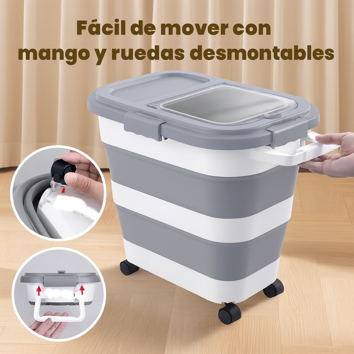Contenedor Alimento Perro Gato Plegable Con Ruedas Hermético - Image 3