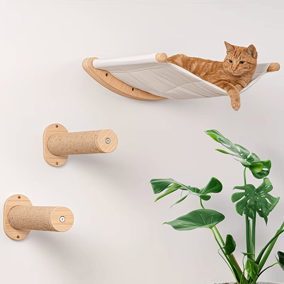 Rascador De Pared Para Gatos Con Hamaca Y Escaladores Sisal