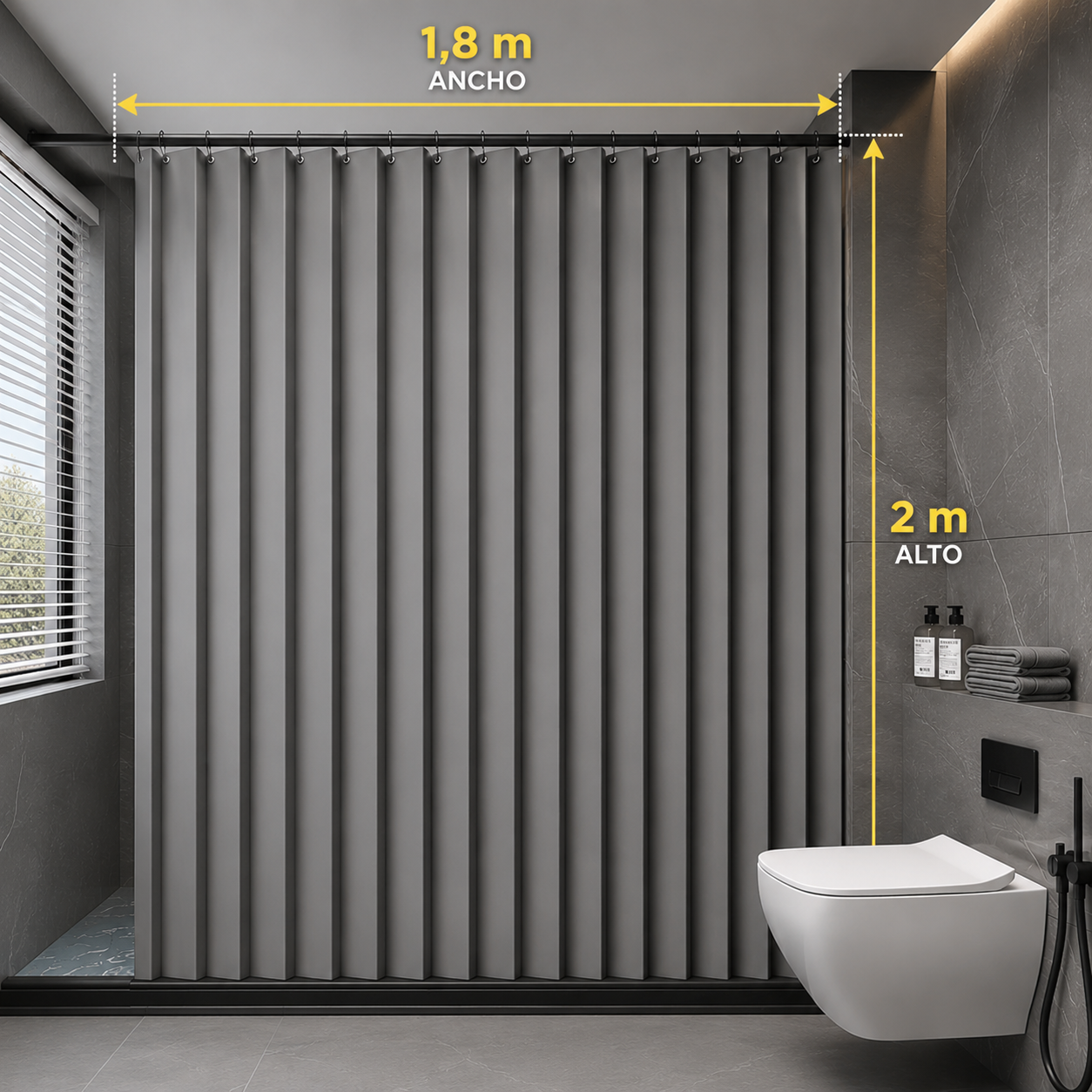 Cortina Baño Ducha Magnética 1,80x2m C/barrote Y Argollas - Image 3