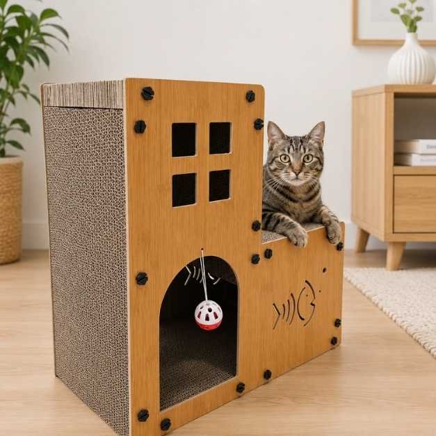 Rascador Para Gatos Con Casa Escalera Y Juguetes 45 Cm