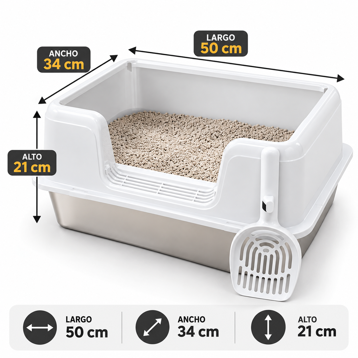 Bandeja Sanitaria para Gatos de Acero 50 cm con Pala - Imagen 3