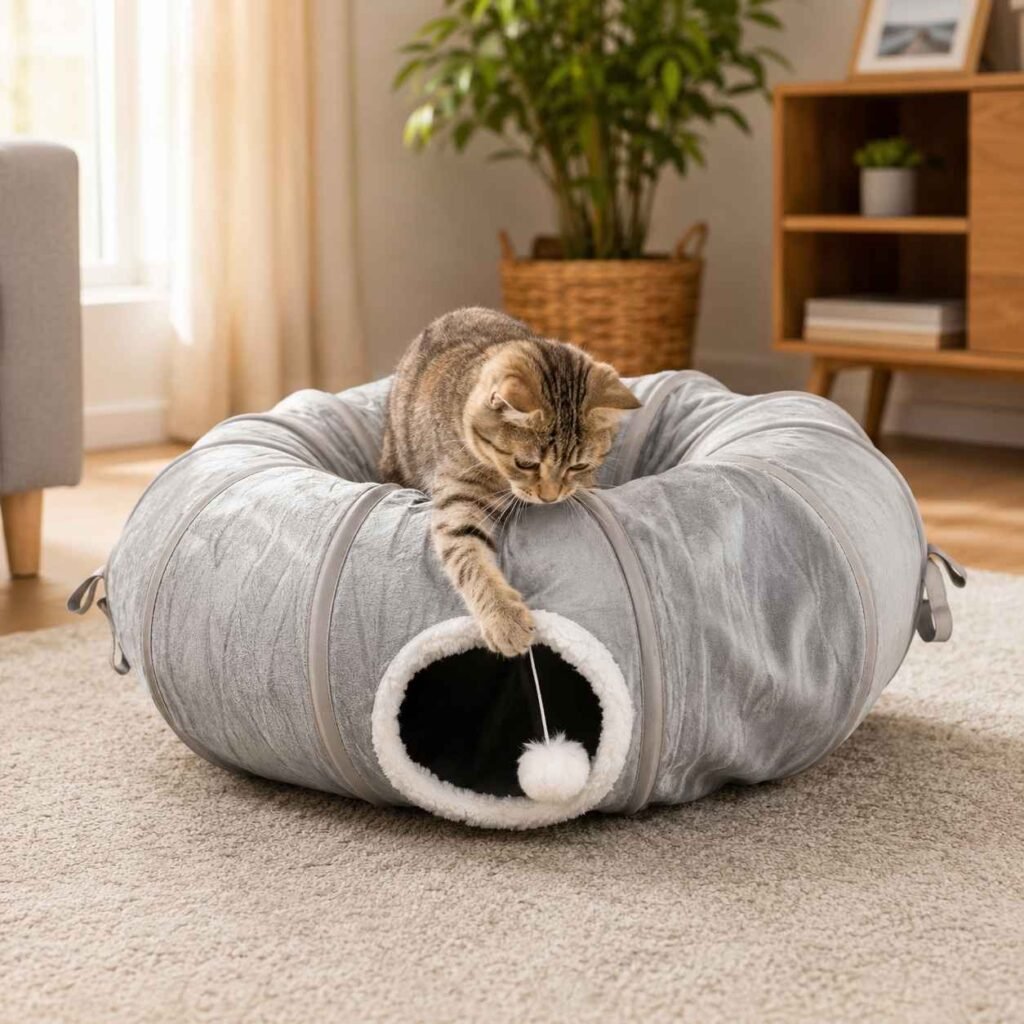 TĂşnel para Gatos con Cucha Central 70 cm