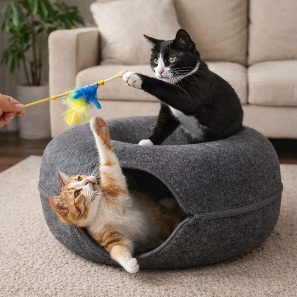 Cama TĂşnel Circular para Gatos de Fieltro 55x27cm