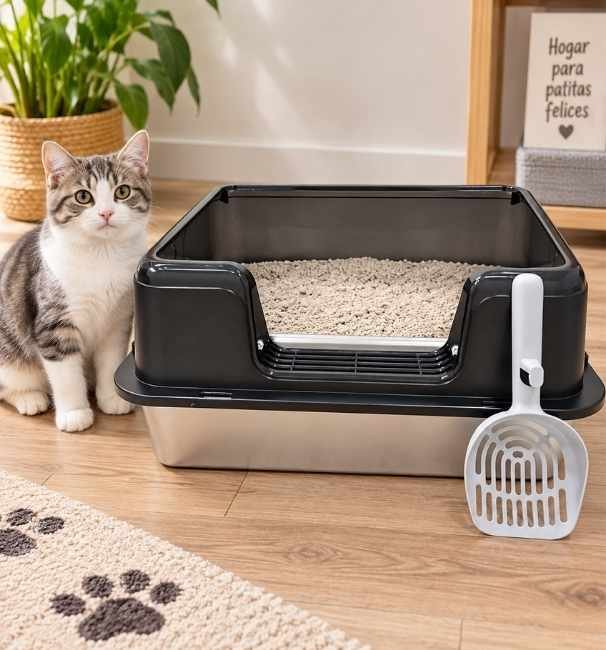 Bandeja Sanitaria para Gatos de Acero 50 cm con Pala