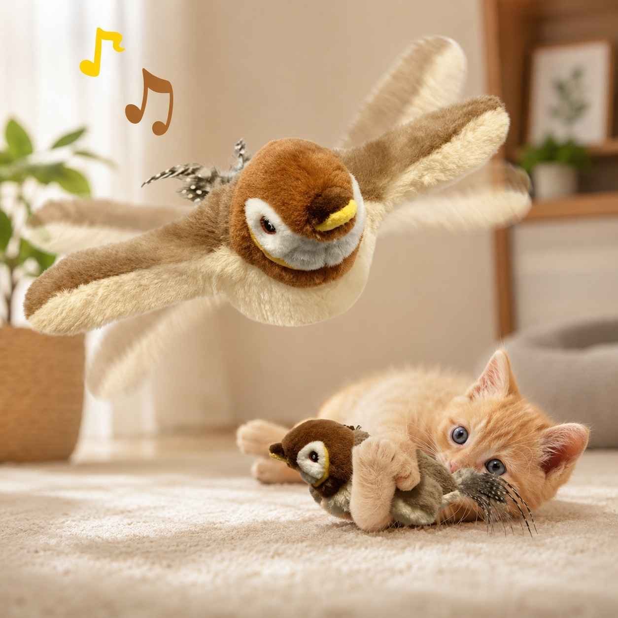 Pájaro Interactivo para Gatos con Movimiento y Sonido