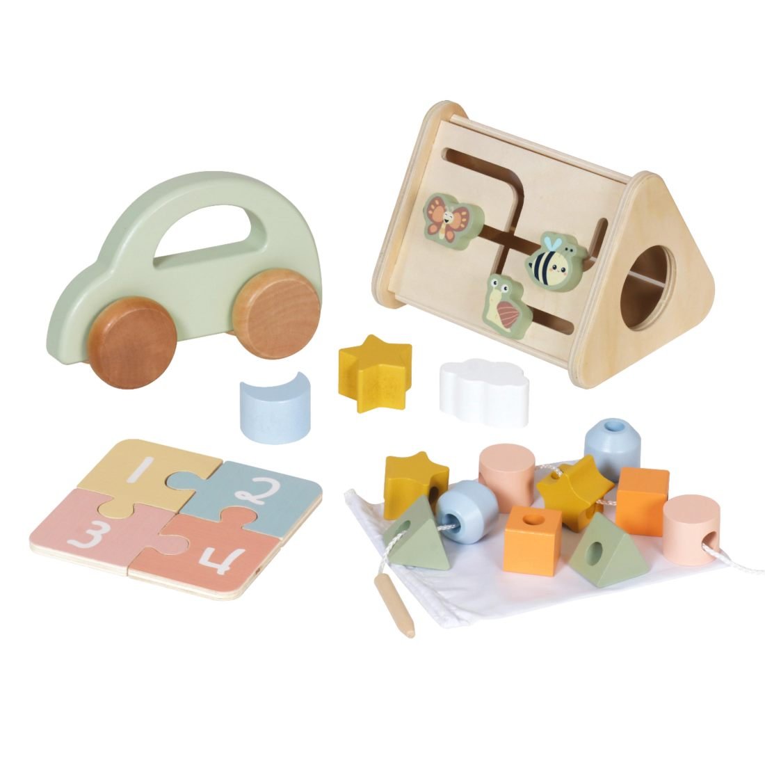Set Juguetes Didácticos De Madera Bebés +12 Meses
